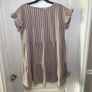 LOFT Women’s Colorful Checked Short Sleeve Tiered Dress Size XXL